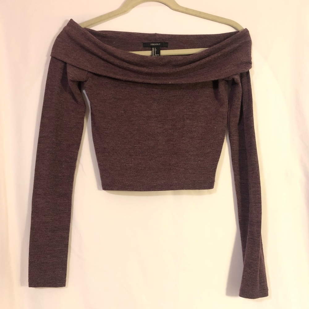 Foldover Off-The-Shoulder Top Dark Purple